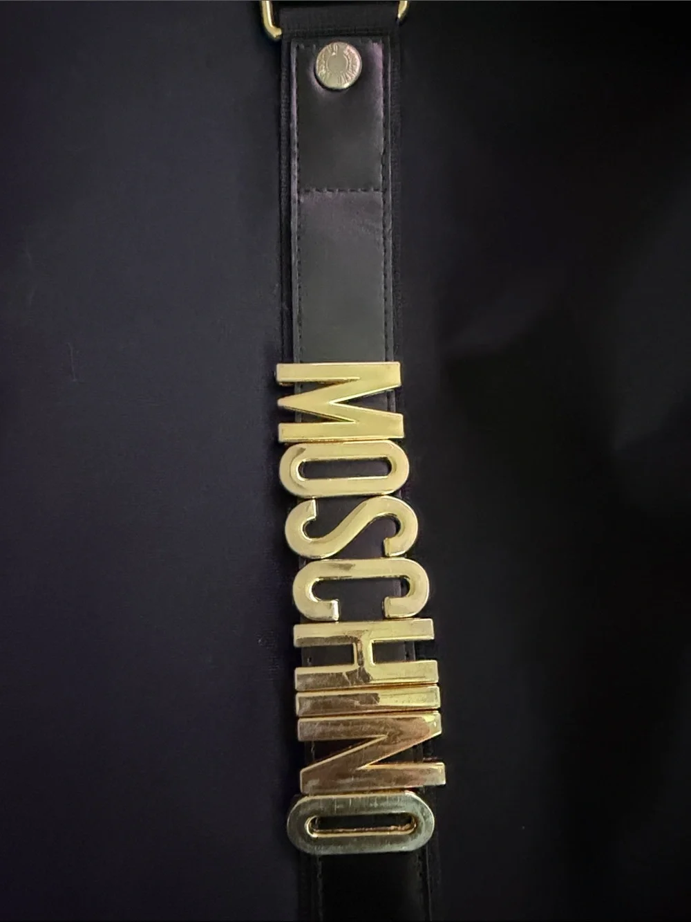 Moschino Black Duffel Bag with Gold Logo Hardware